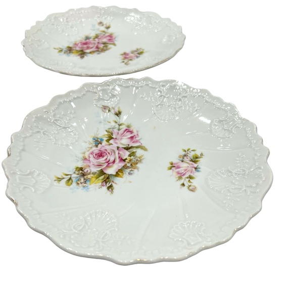 VINTAGE ROSE FLORAL & GOLD CHINA PLATES - SET OF 3 - Picture 9 of 16